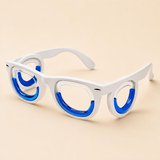 Lentes antimareo Mareo Cero color Cielo, blanco con líquido azul